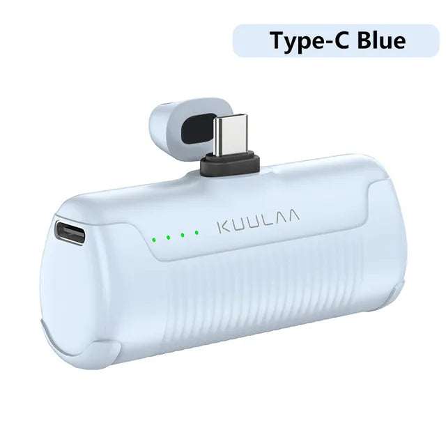 Type-C Blue Mini Power Bank 4500mAh, compact and portable charger for smartphones.