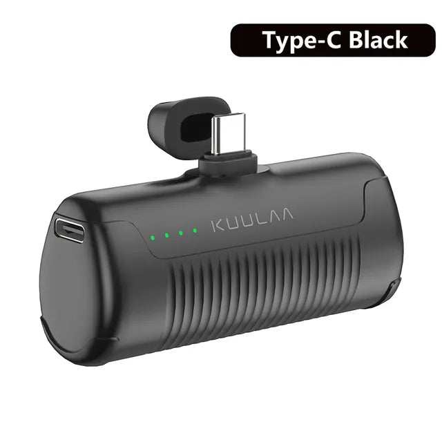 Compact black Mini Power Bank 4500mAh with Type-C connector.