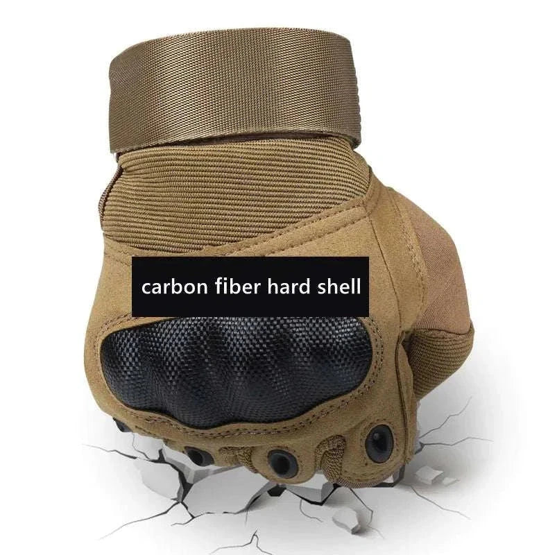 Tactical Carbon Fiber Knuckle Gloves with impact-resistant shell for motorcycle riding and outdoor work.