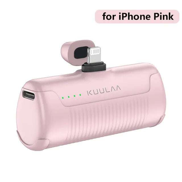 Mini Power Bank 4500mAh for iPhone in pink color, compact and portable charger.