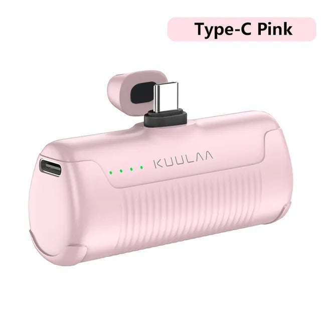 Type-C Pink Mini Power Bank 4500mAh for fast charging.