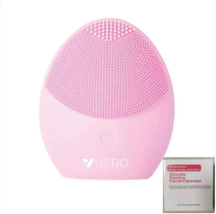 Pink Ultrasonic Silicone Facial Cleansing Brush for deep cleansing and rejuvenating skin care.