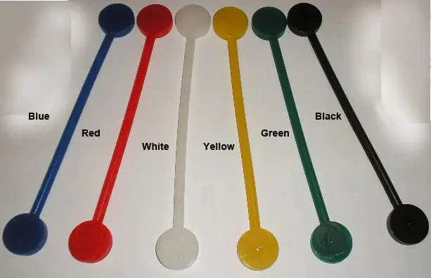 Colorful NeverLostGolf Tee Saver ™ accessories in blue, red, white, yellow, green, and black.