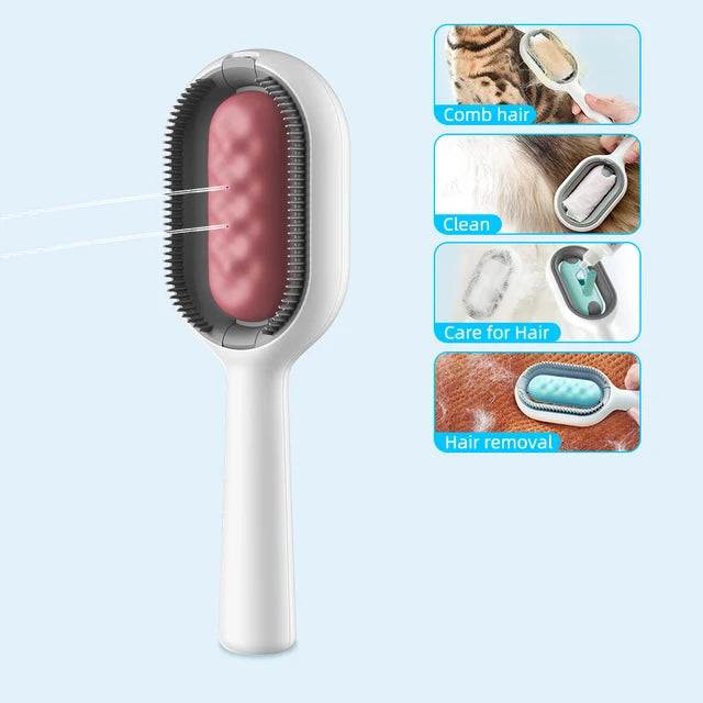 4-in-1 Pet Care Brush for grooming, cleaning, massaging, and fur removal, shown with interchangeable brush heads.