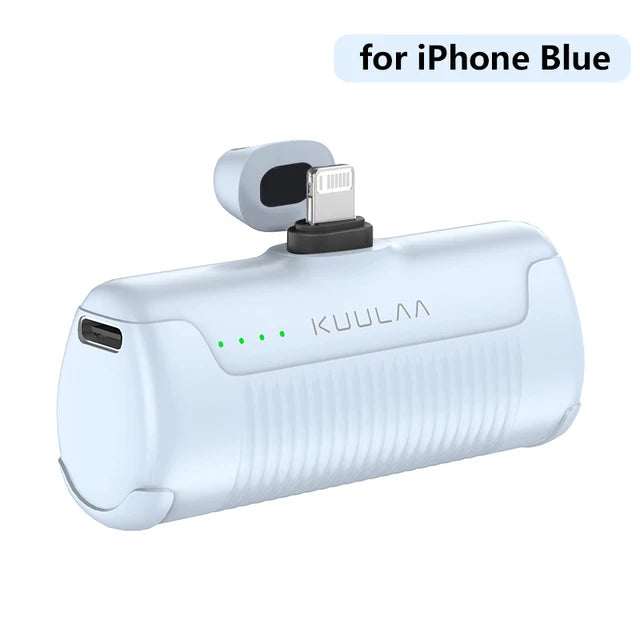 Mini Power Bank 4500mAh for iPhone in blue, compact and lightweight design.