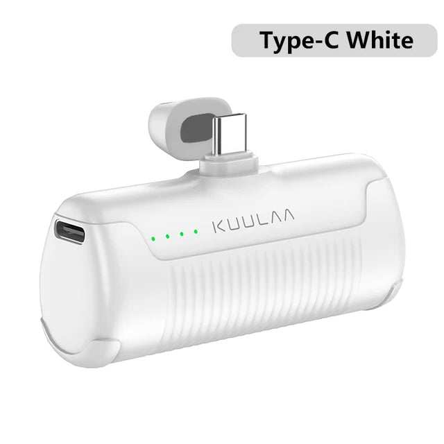 White Type-C Mini Power Bank 4500mAh for fast charging.