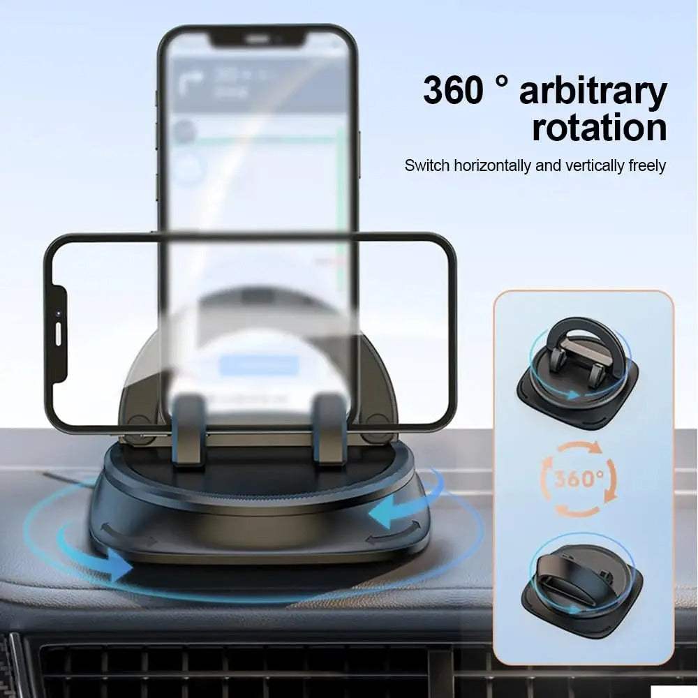 Kebidumei 360° rotatable silicone car dashboard phone holder with secure grip and universal compatibility.