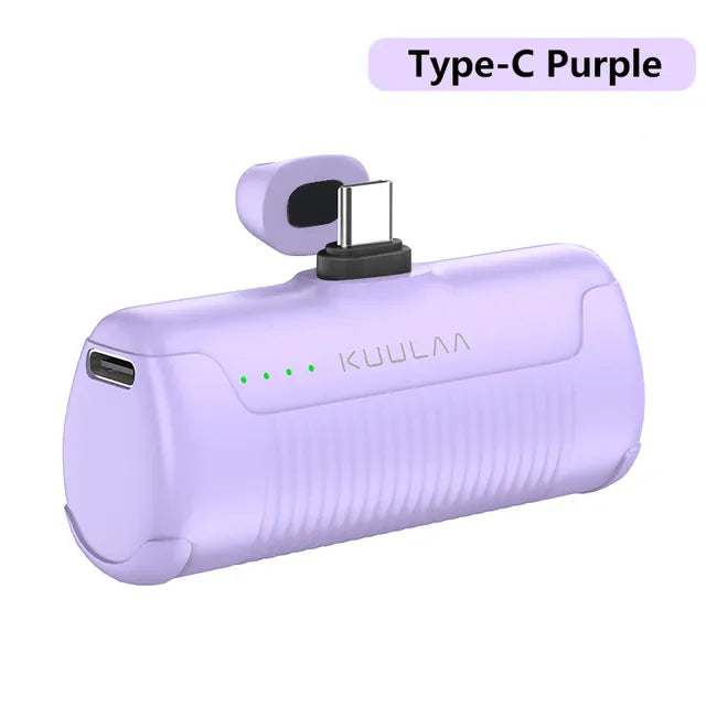 Purple Mini Power Bank 4500mAh with Type-C connector.