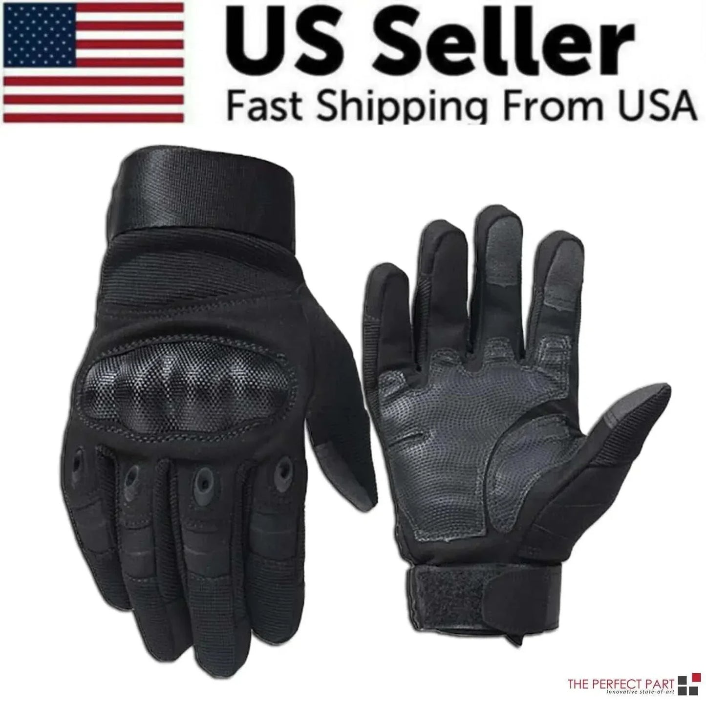 Tactical carbon fiber knuckle gloves for riding and outdoor work with adjustable wrist strap and touchscreen fingertips.